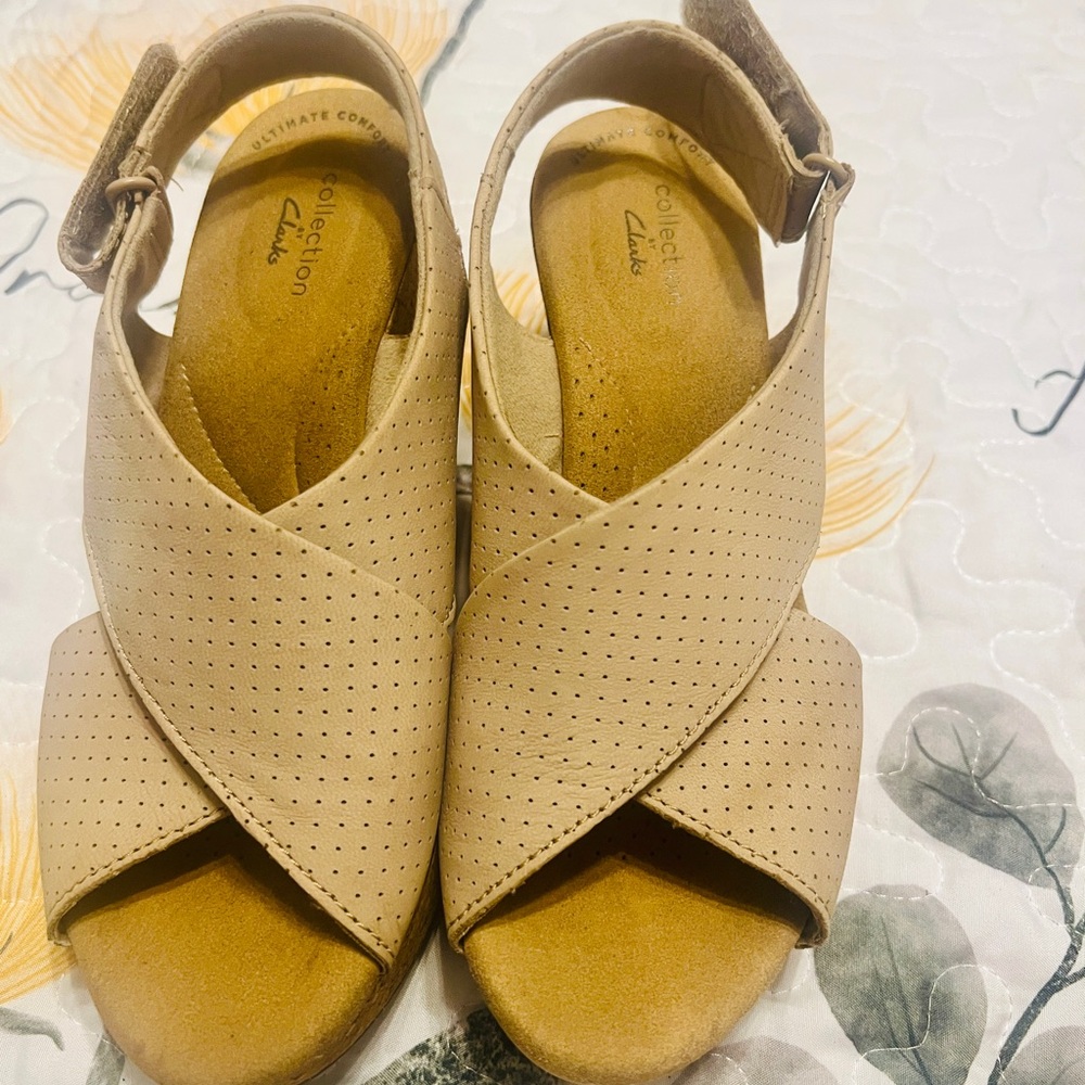 Clarks Women's Beige Perforated Sandals